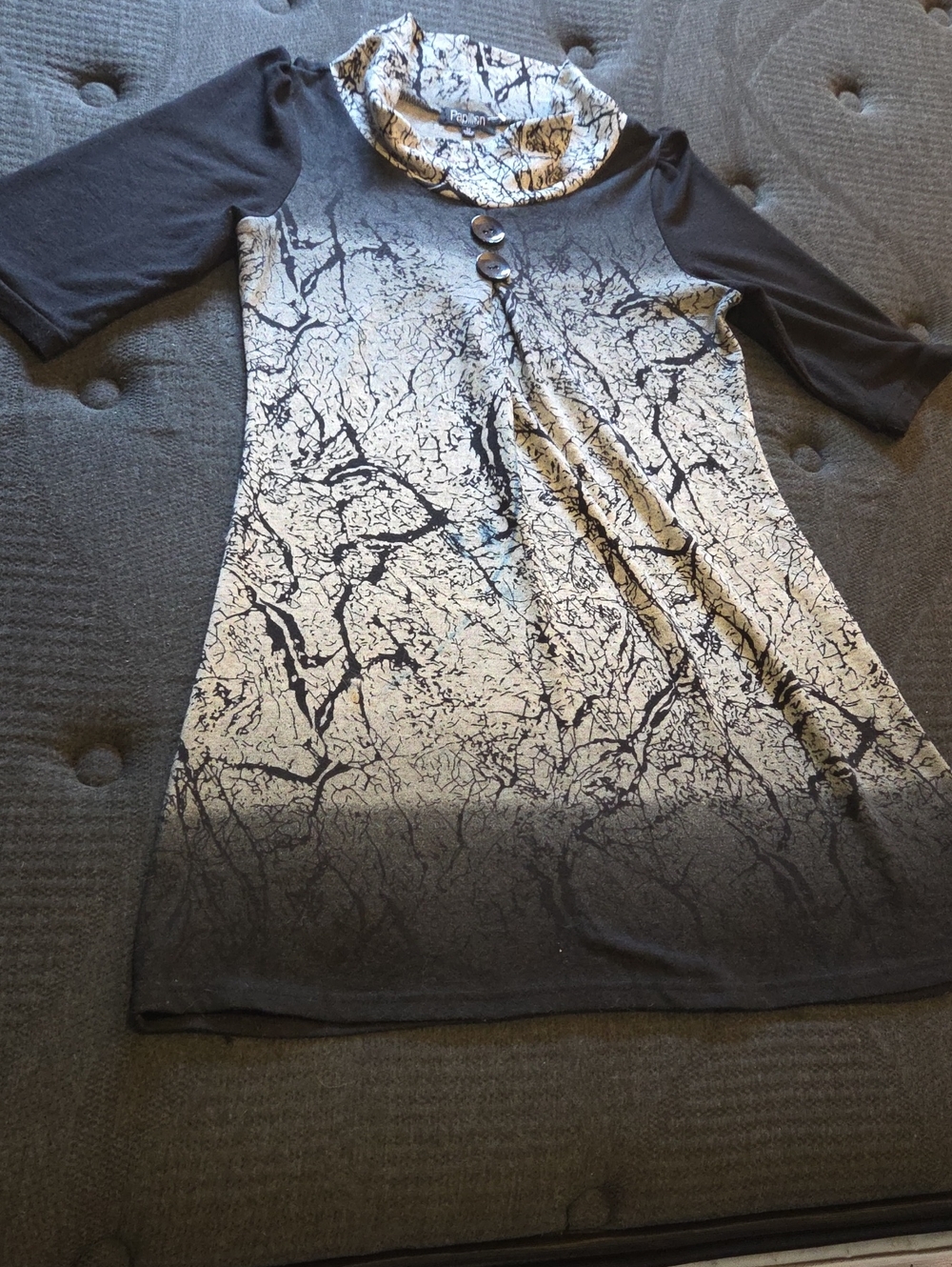 Papillon Black and Cream Marbled Cowl Top
